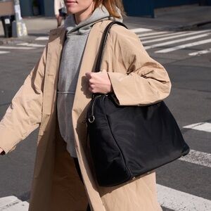 Lo & Sons O.G. 2 Nylon Bag in Black Exterior / Gold Hardware / Lavender Interior